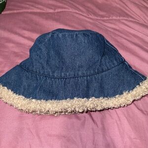 Denim Bucket Hat with Cream Trim